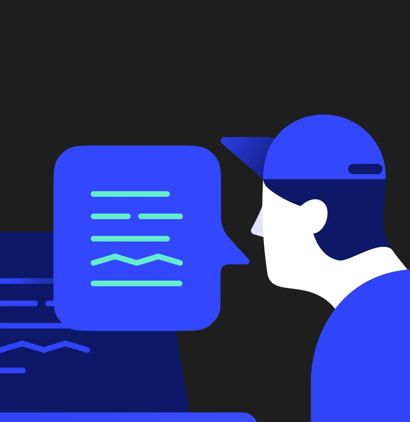 Person speaking to a screen displaying transcribed text and a chart line
